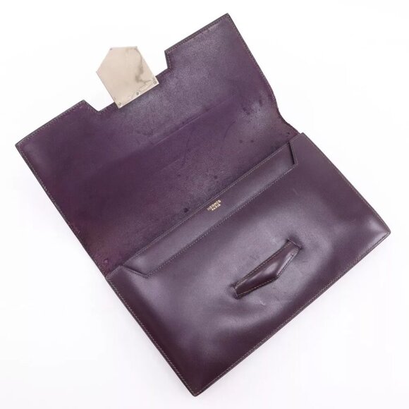 HERMES Fako Clutch bag vintage Bordeaux Box carf Women - Picture 6 of 12